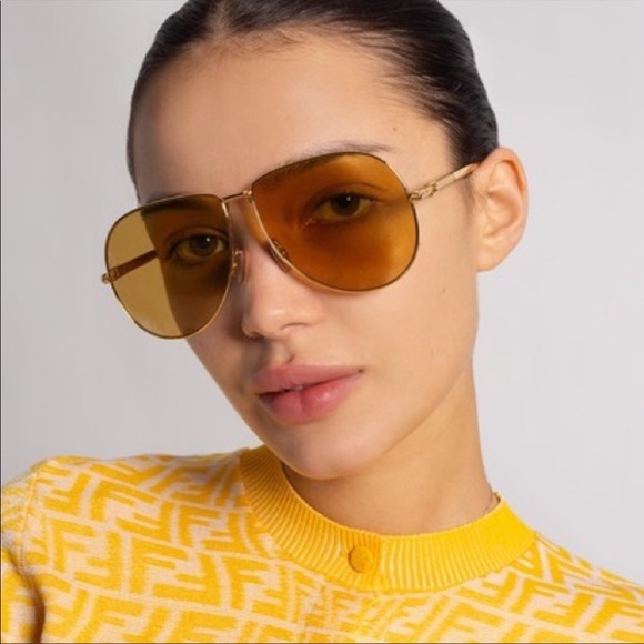 Fendi New Gold Authentic Aviator Unisex Sunglasses
